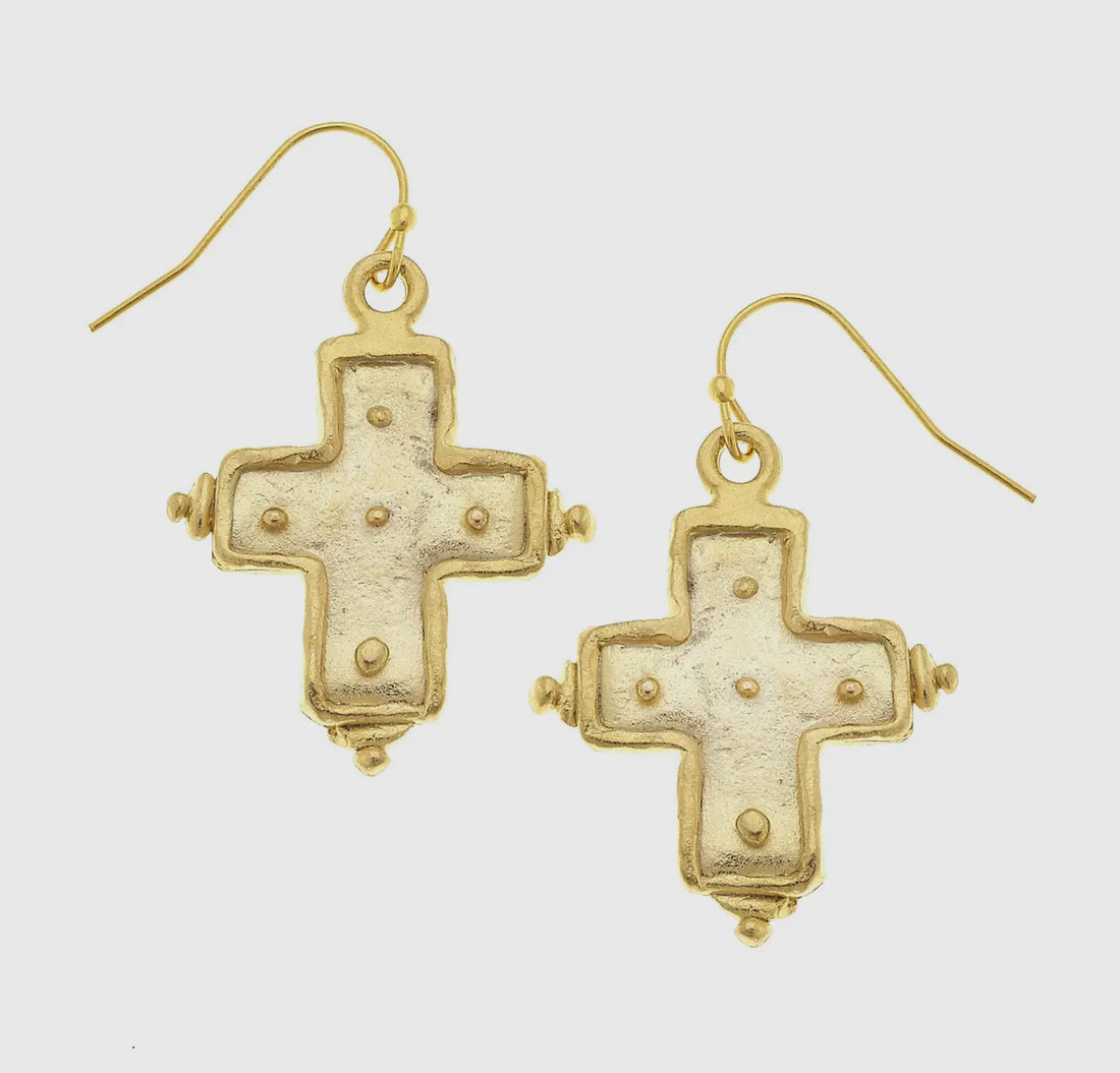 Susan Shaw Gold Cross Earrings with Dots