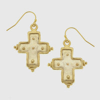 Susan Shaw Gold Cross Earrings with Dots