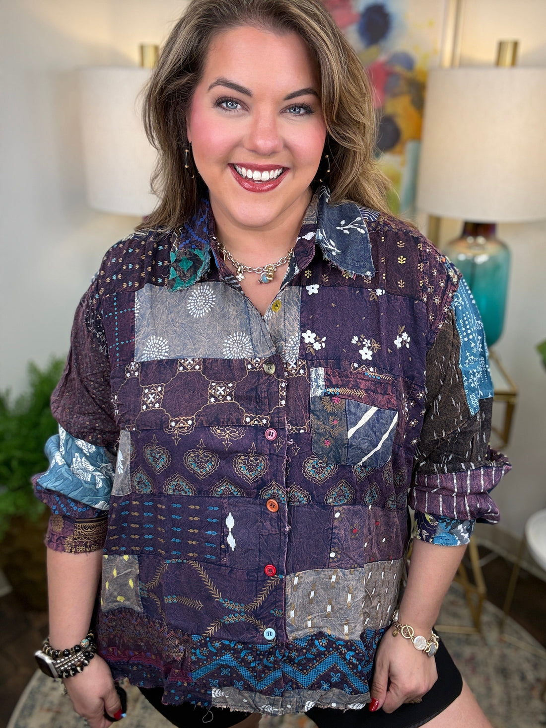 Jaded Gypsy | Patchwork Sunrise Top-Plum