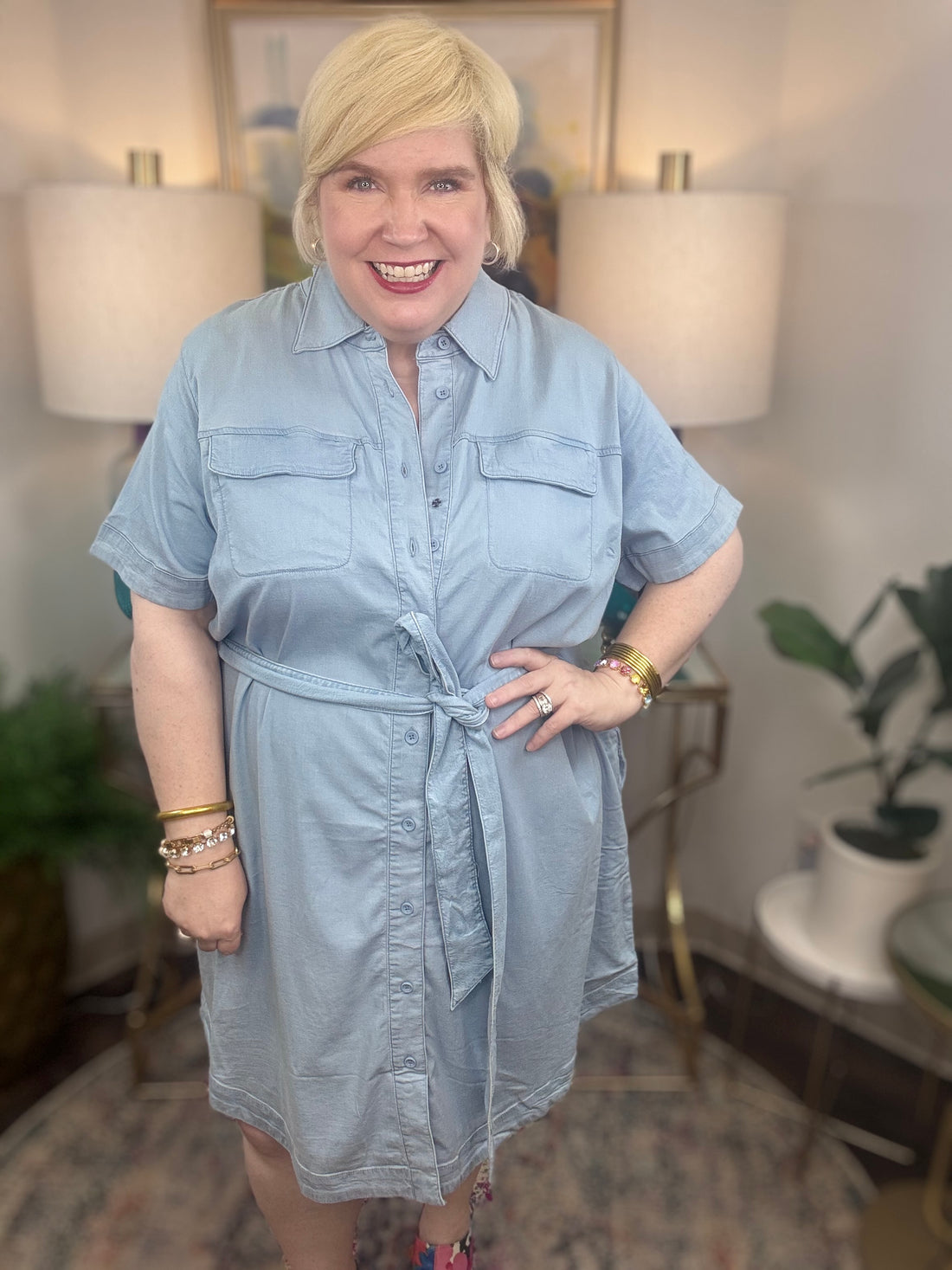 Universal Standard | Perfect Tencel Chambray Short Sleeve Shirtdress - Morning Blue