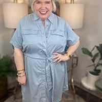 Universal Standard | Perfect Tencel Chambray Short Sleeve Shirtdress - Morning Blue