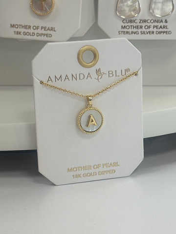 Gold Mother of Pearl Initial Necklaces