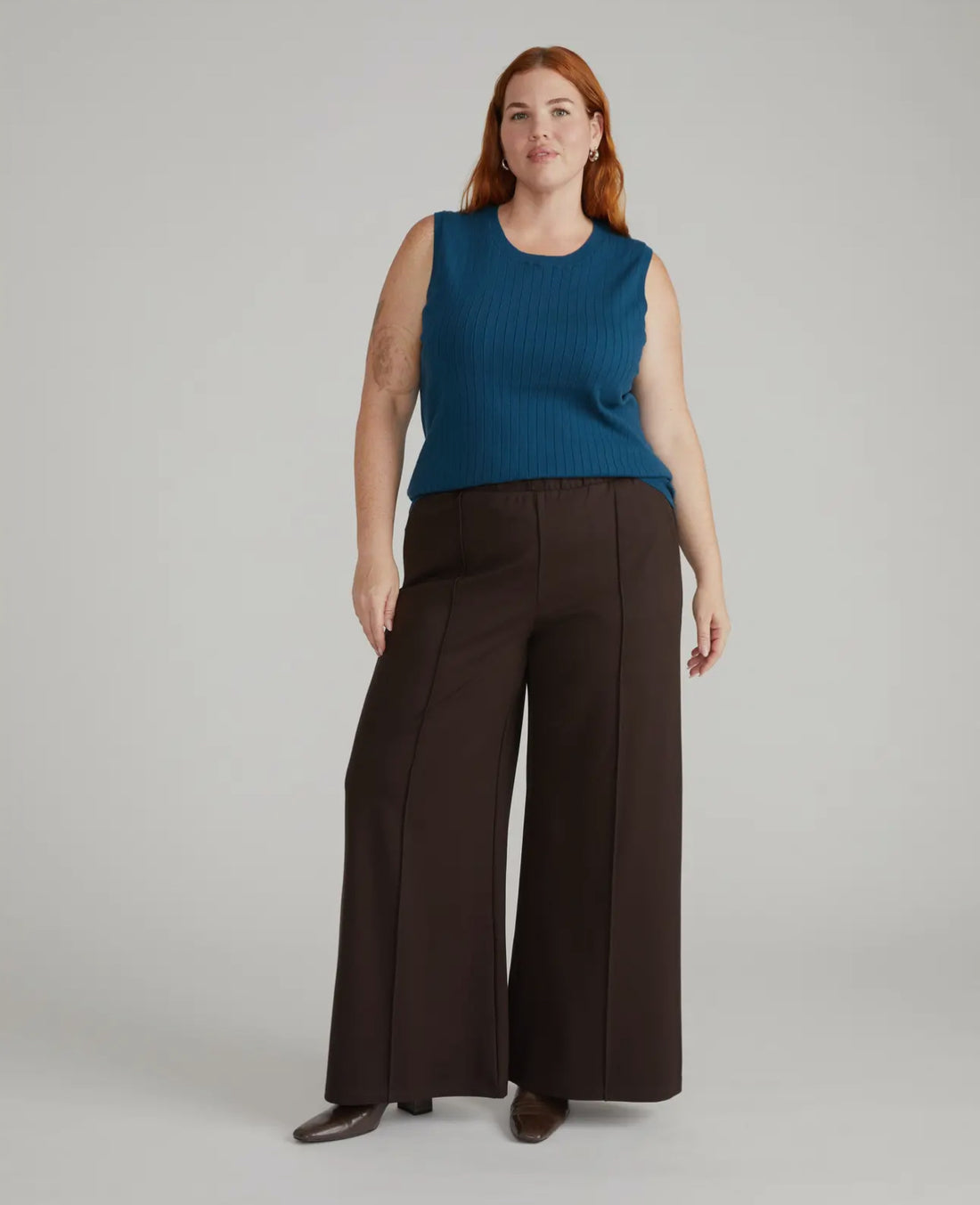Pam Pintuck Wide Leg Ponte Pants-Espresso