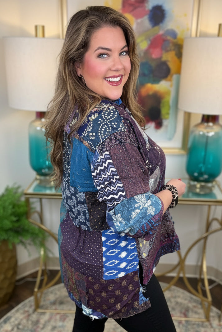 Jaded Gypsy | Patchwork Sunrise Top-Plum