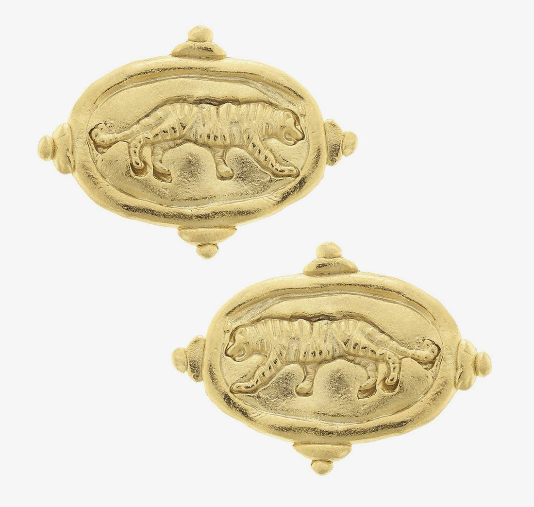 Susan Shaw | Gold Tiger Stud Earrings