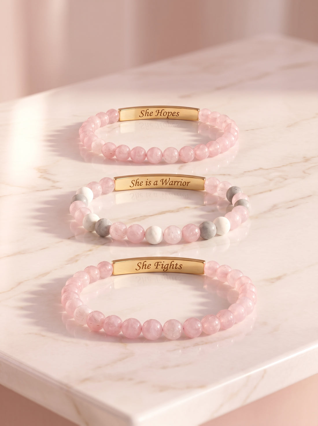 Cape Diablo Breast Cancer Awareness bracelet made with Rose Quartz