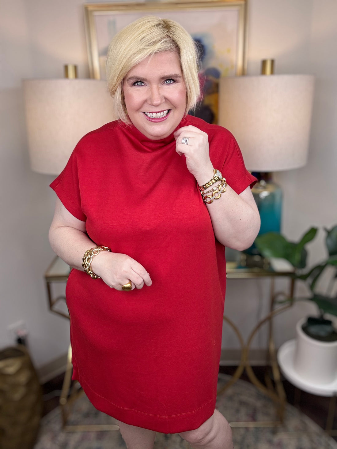 Strike It Rich Curvy Dress-Red - The Shoppes at Coldwater