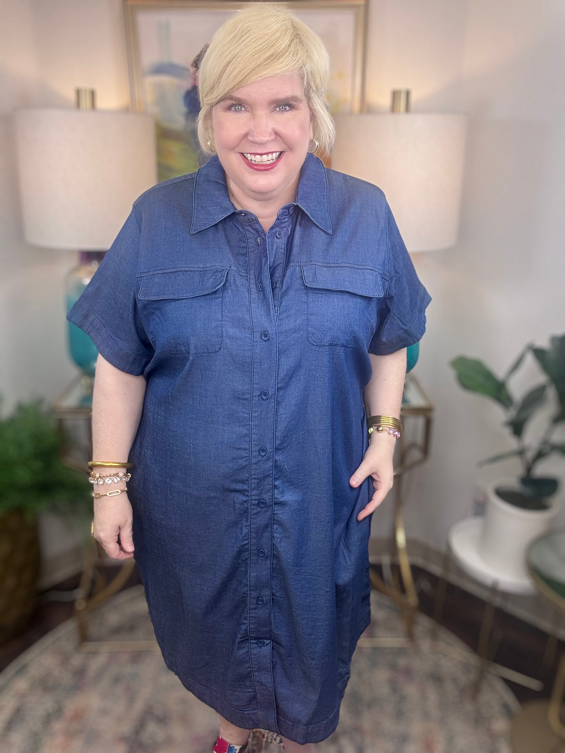 Universal Standard | Perfect Tencel Chambray Short Sleeve
Shirtdress - Midnight Blue