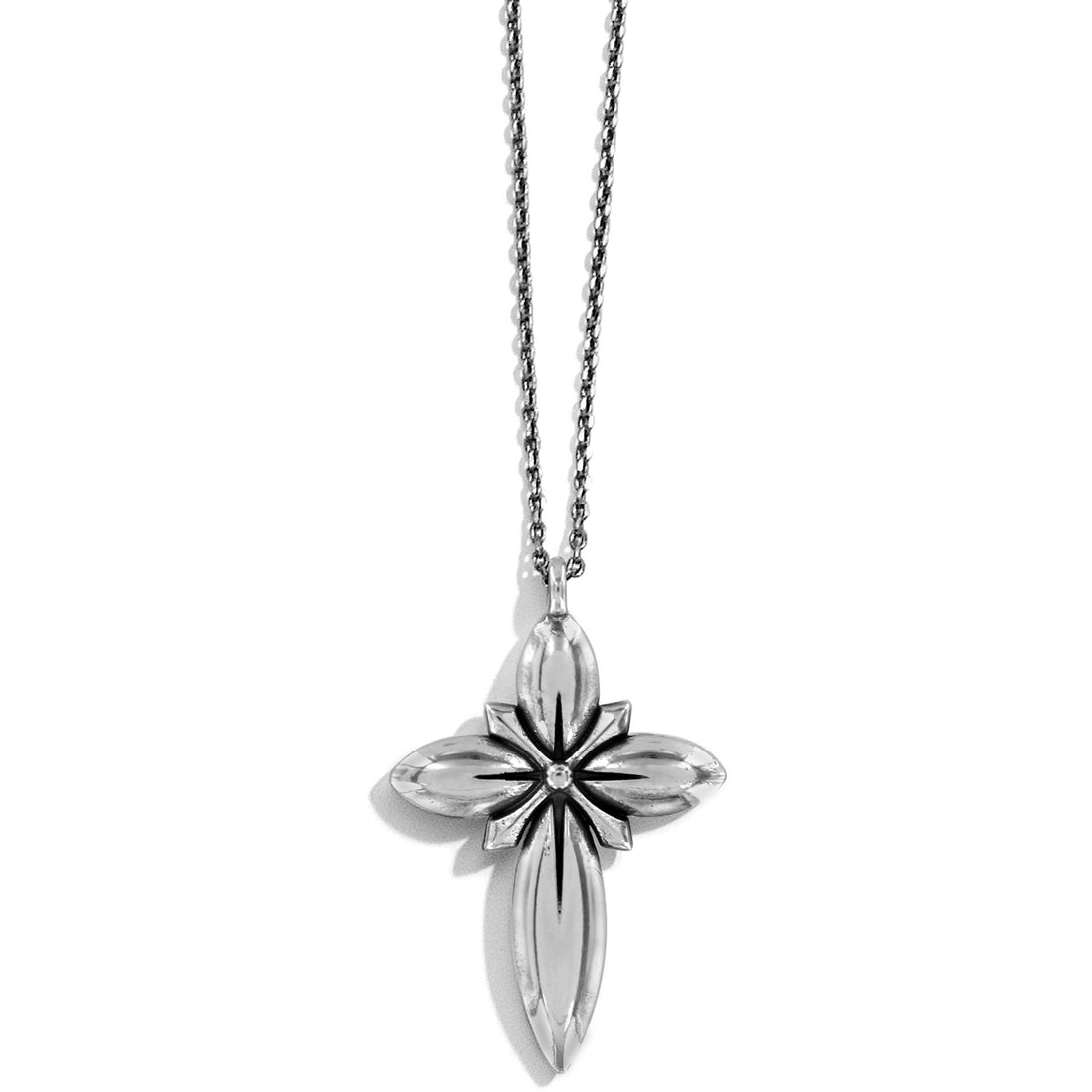 Silver necklace with a star-shaped pendant on a white background