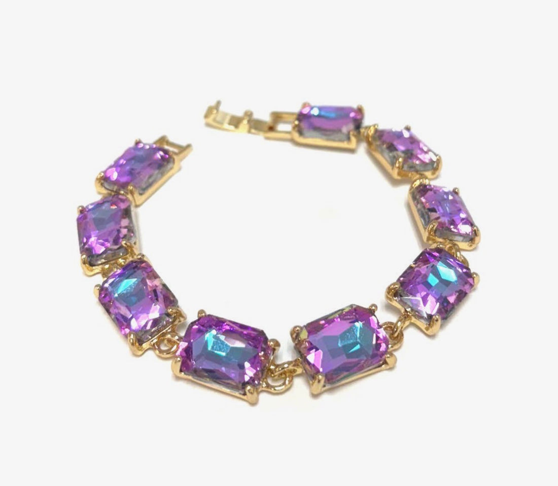 Emerald Cut Linked Bracelet-7 Colors!