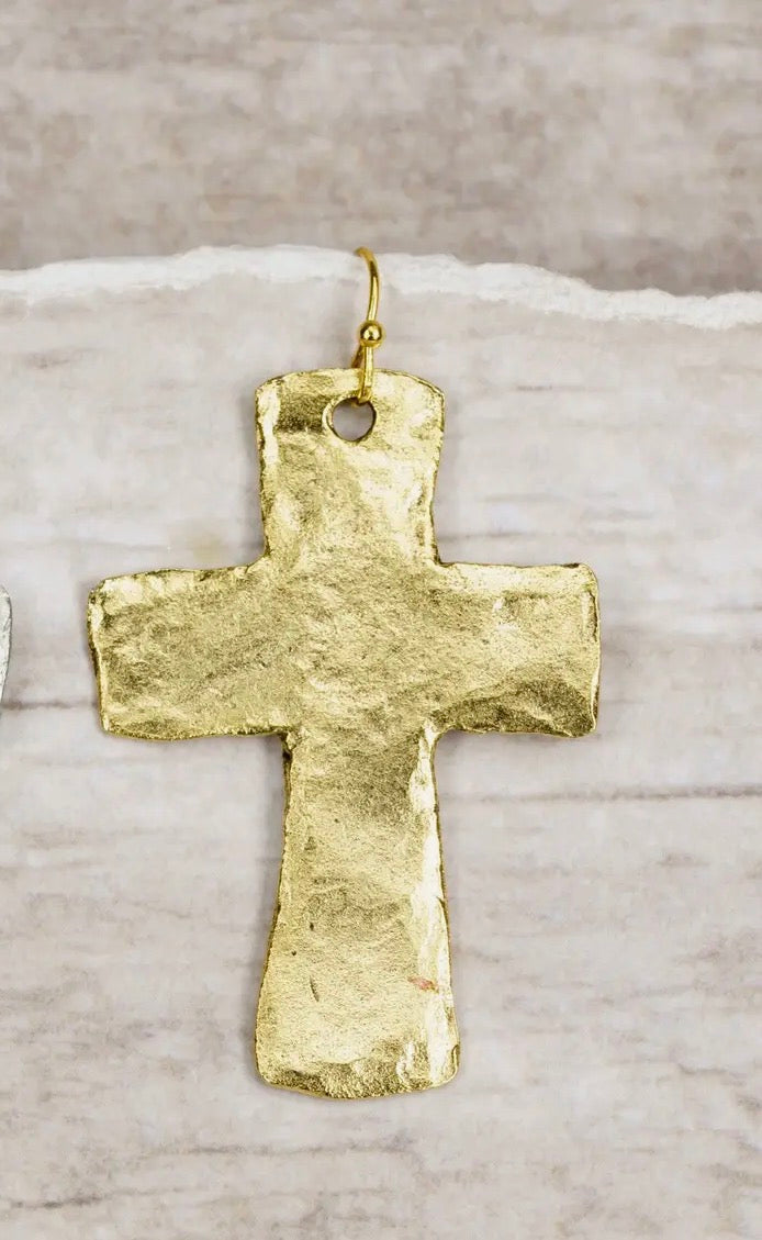 Gold cross drop earring 