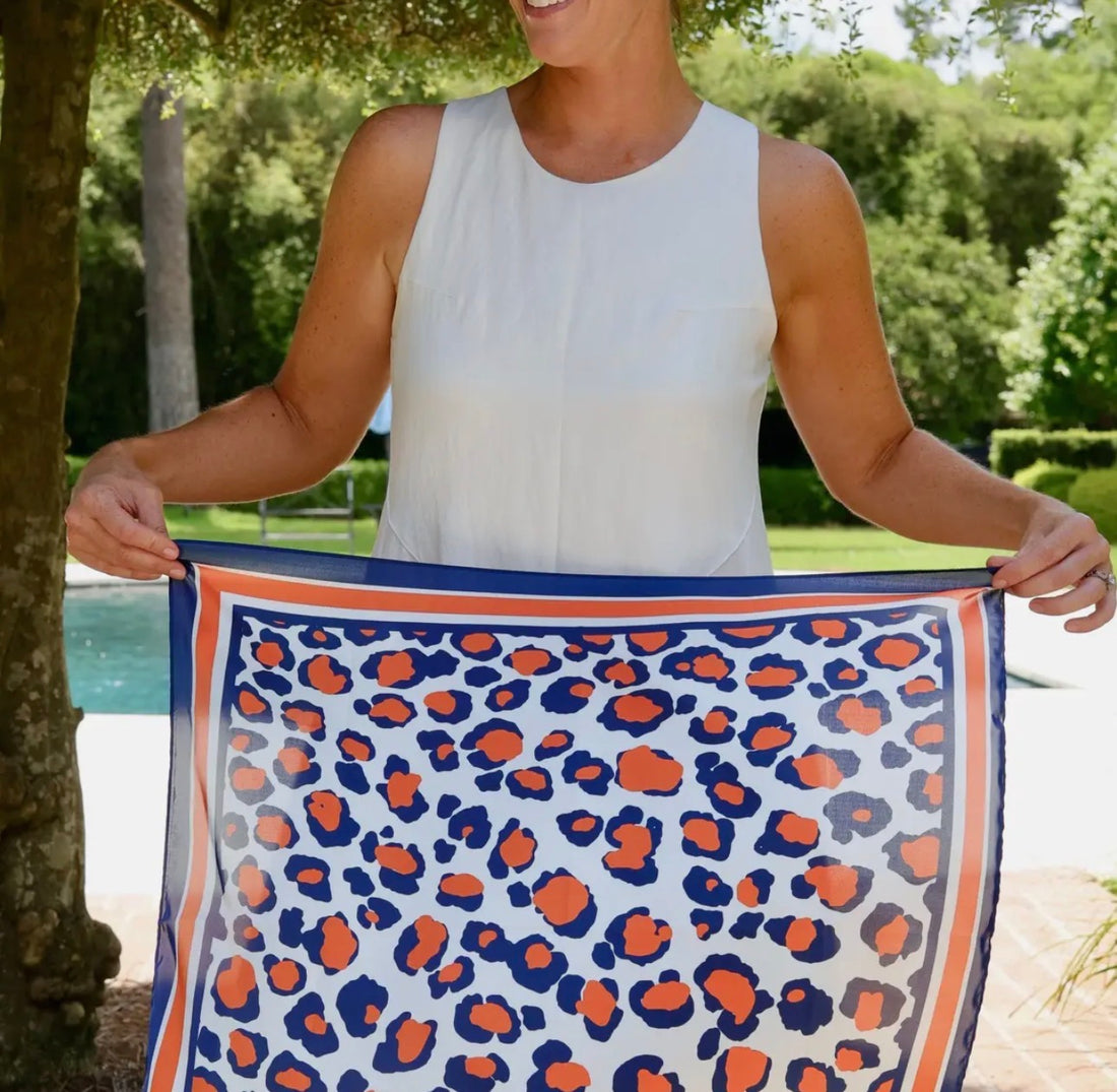 Caroline Hill | Meredith Spotted Scarf-Navy/Orange