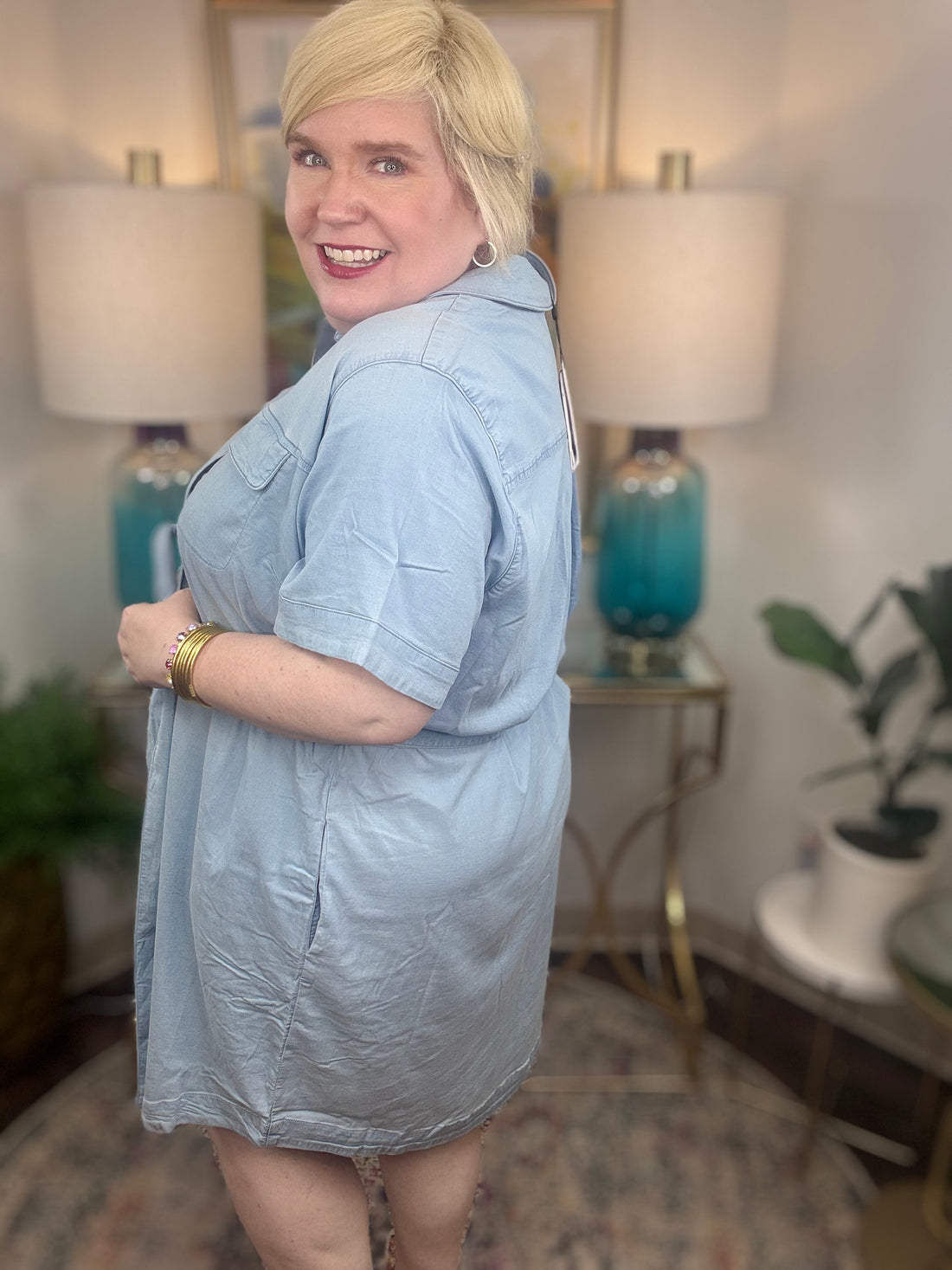 Universal Standard | Perfect Tencel Chambray Short Sleeve Shirtdress - Morning Blue