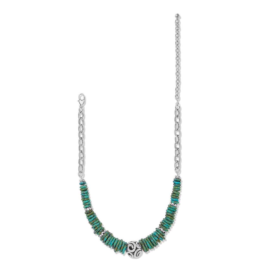 Necklace with turquoise beads and a silver focal bead