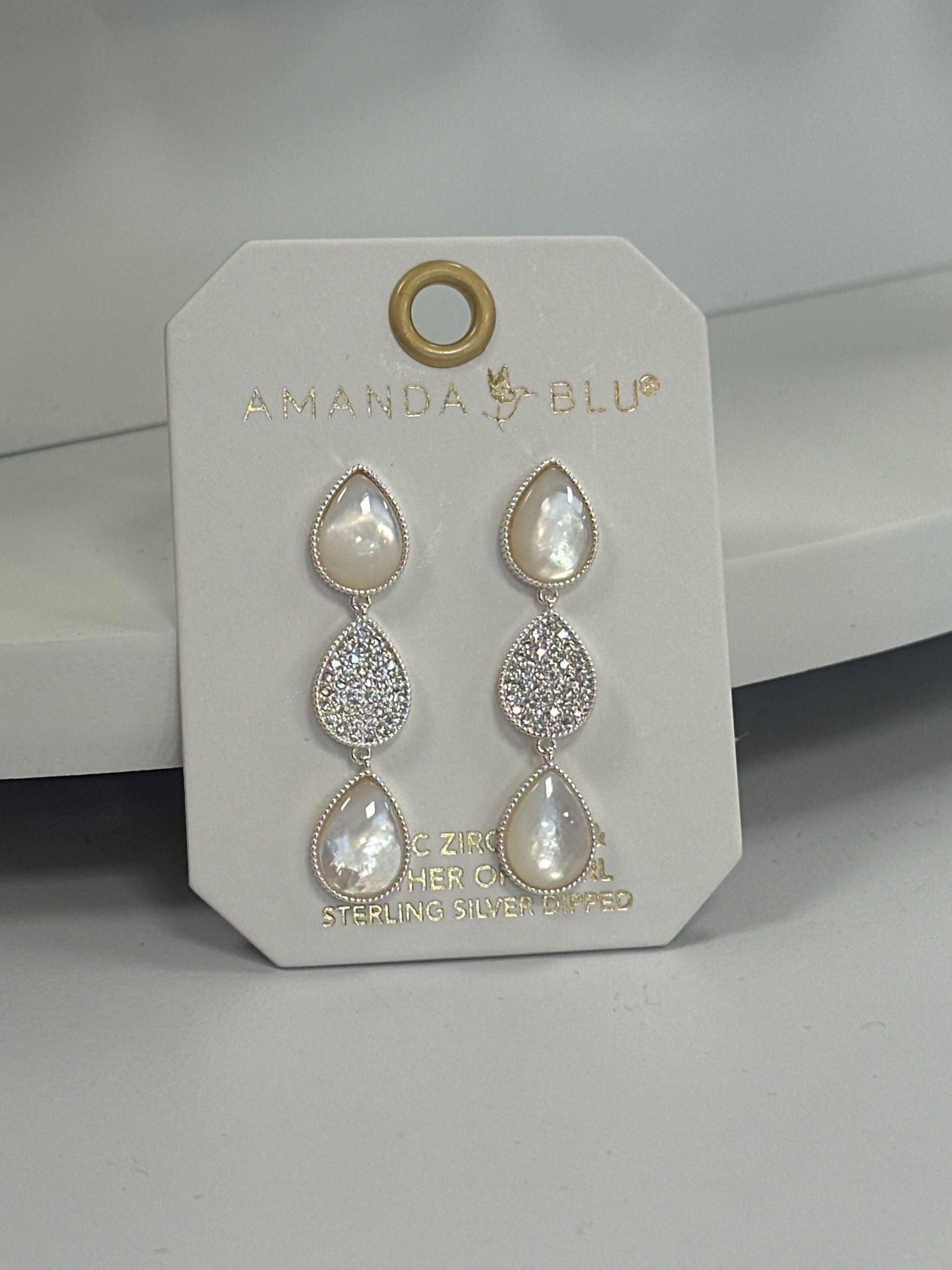 Silver Triple Tear Drop CZ MOP Earrings