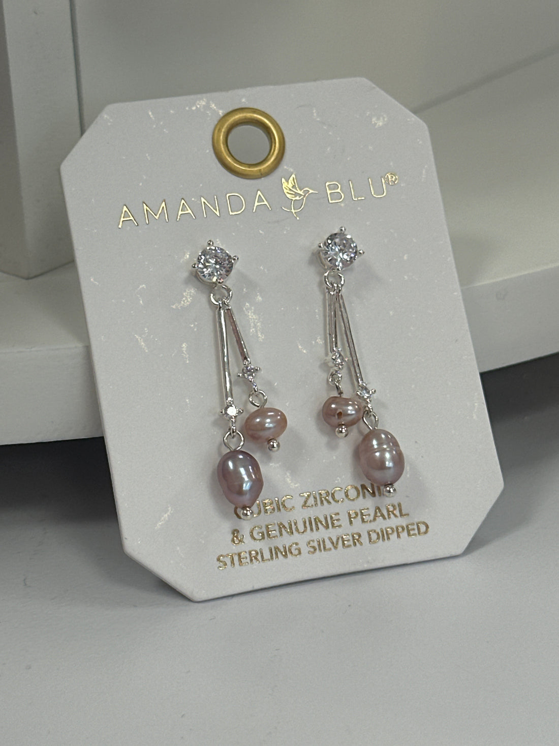 Silver Double Pearl Crystal Drop Earrings