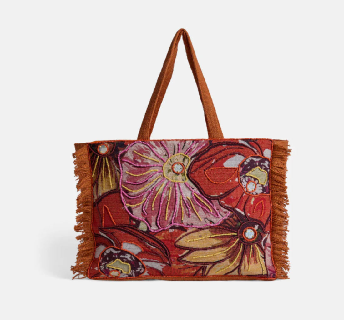 Coco+Carmen Adalee Floral Tote-Persimmon - The Shoppes at Coldwater