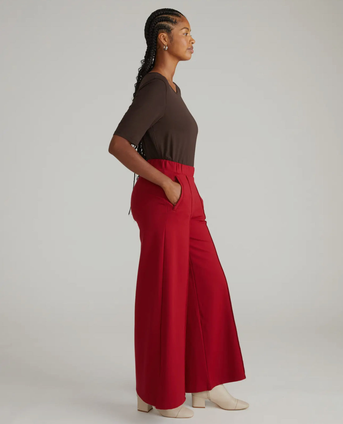 Pam Pintuck Wide Leg Ponte Pants-Garnet