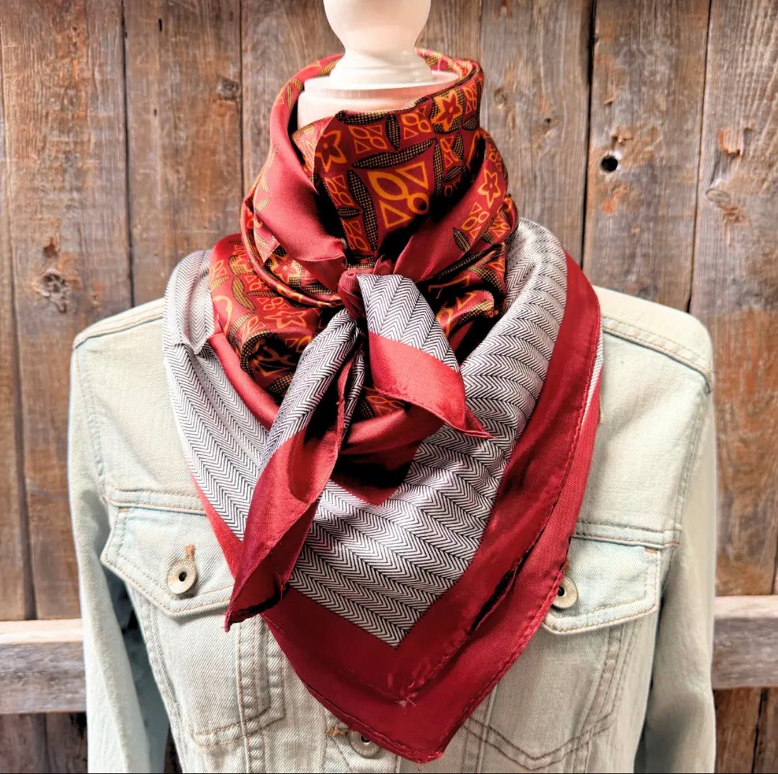 Red & Gold Multi Pattern Wild Rag Scarf
