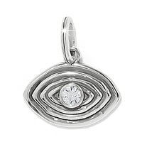 Silver pendant with a central gemstone on a white background