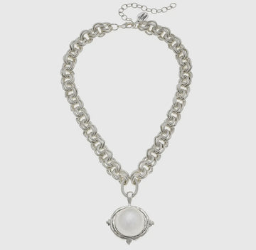 Susan Shaw | Silver Cotton Pearl Cab Necklace