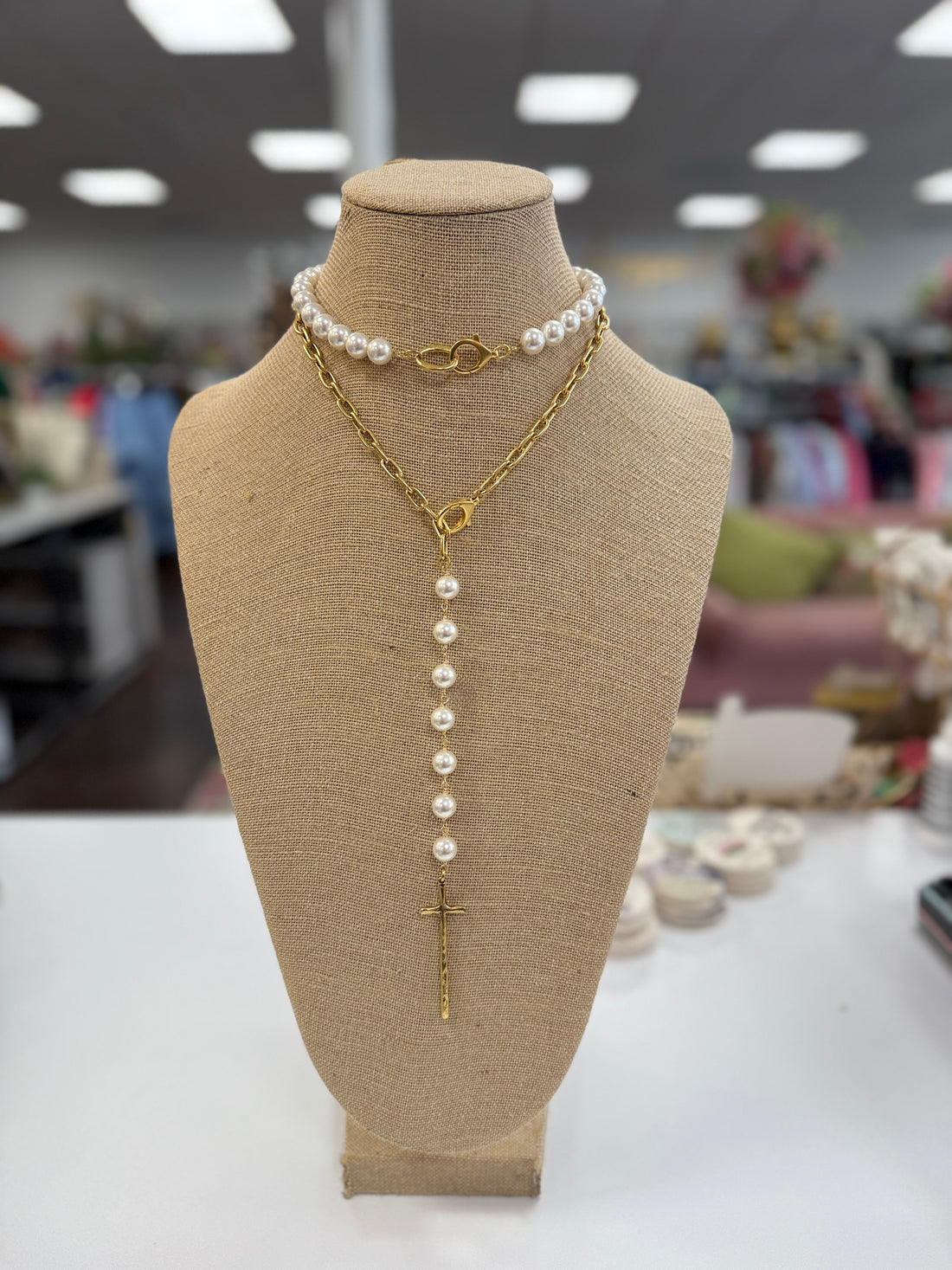 Cross My Heart Necklace-Pearl