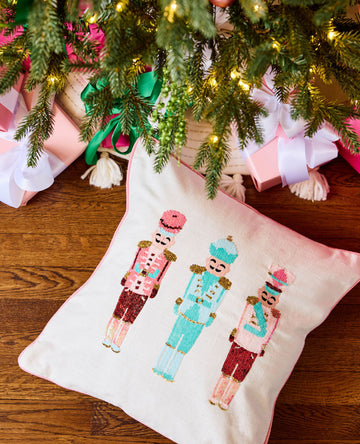 Mary Square Pillow- Sequin Nutcrackers