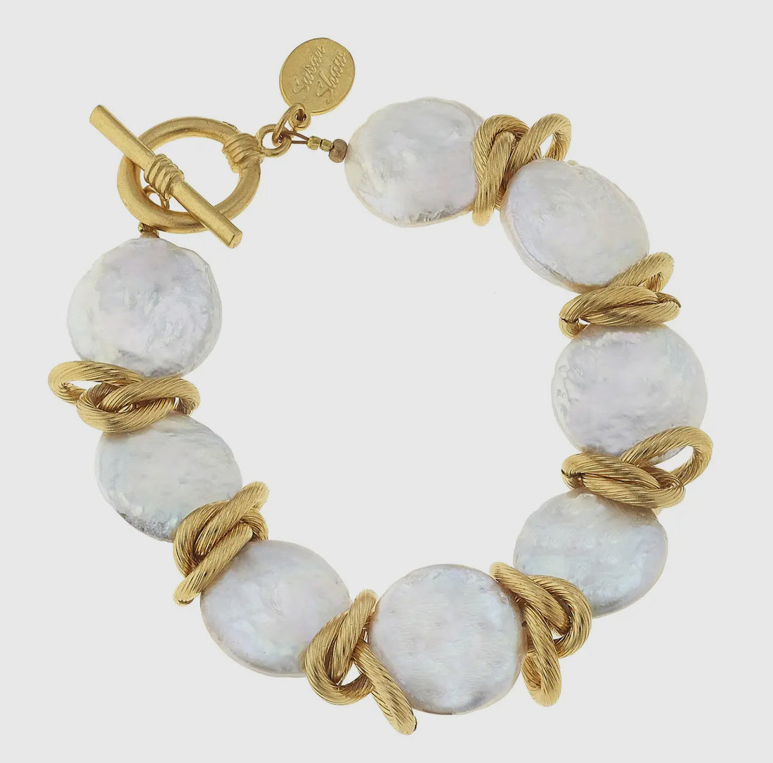 Susan Shaw Genuine Freshwater Coin Pearl with Gold Bracelet - The Shoppes at Coldwater