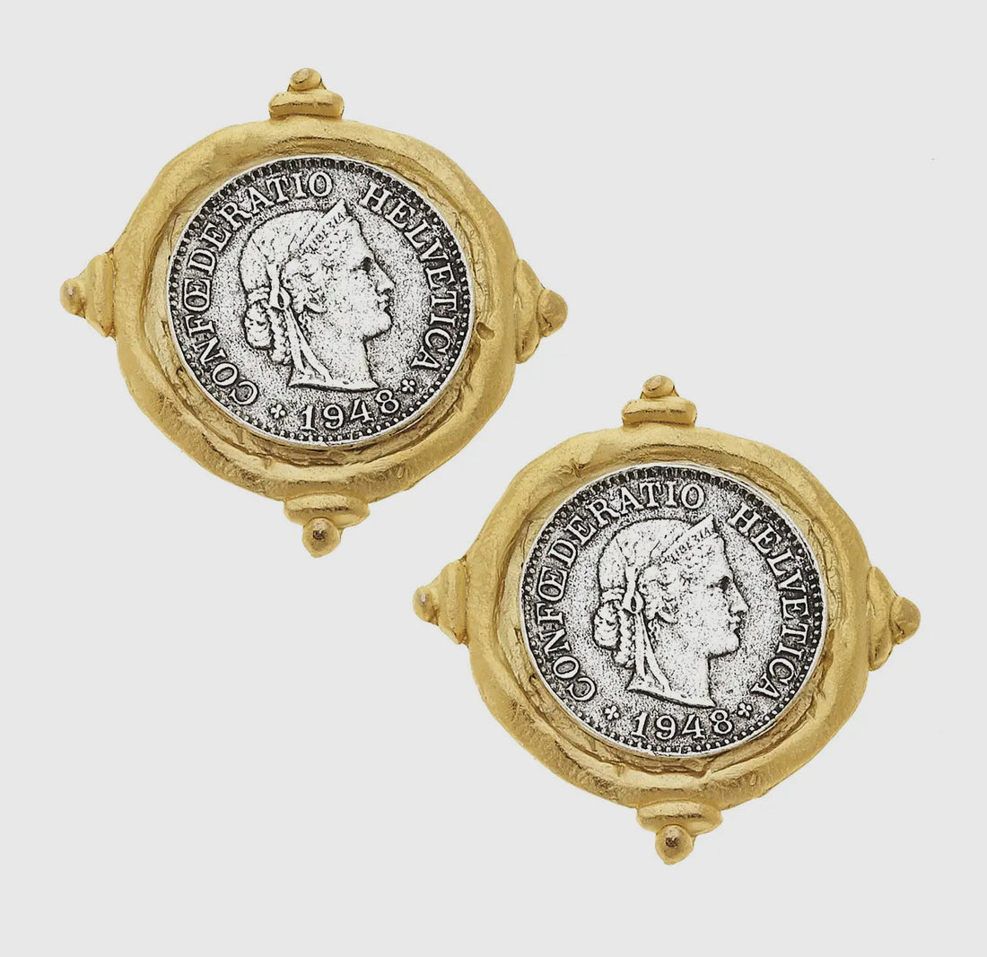 Susan Shaw | Italian Intaglio Coin Earrings- 2 Tone