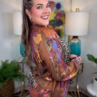 Leopard Motif Satin Button-Down