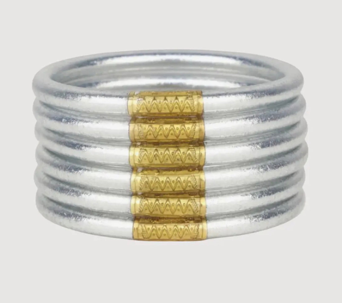 BuDhaGirl | Silver All Weather Bangles® (Set of 6) - Serenity Prayer