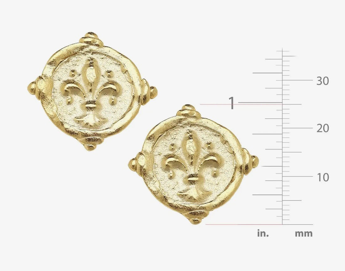 Susan Shaw | Gold Fleur De Lis Intaglio Pierced Earrings
