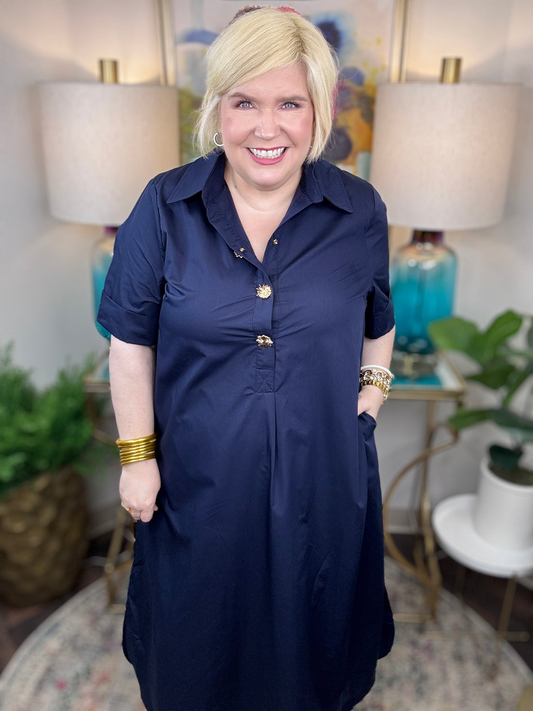 Charmed Life Dress-Navy