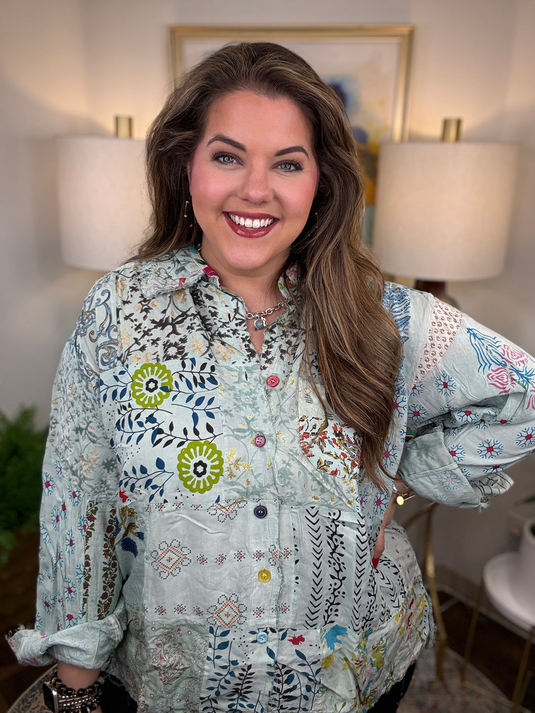 Jaded Gypsy | Patchwork Sunrise Top-Sky