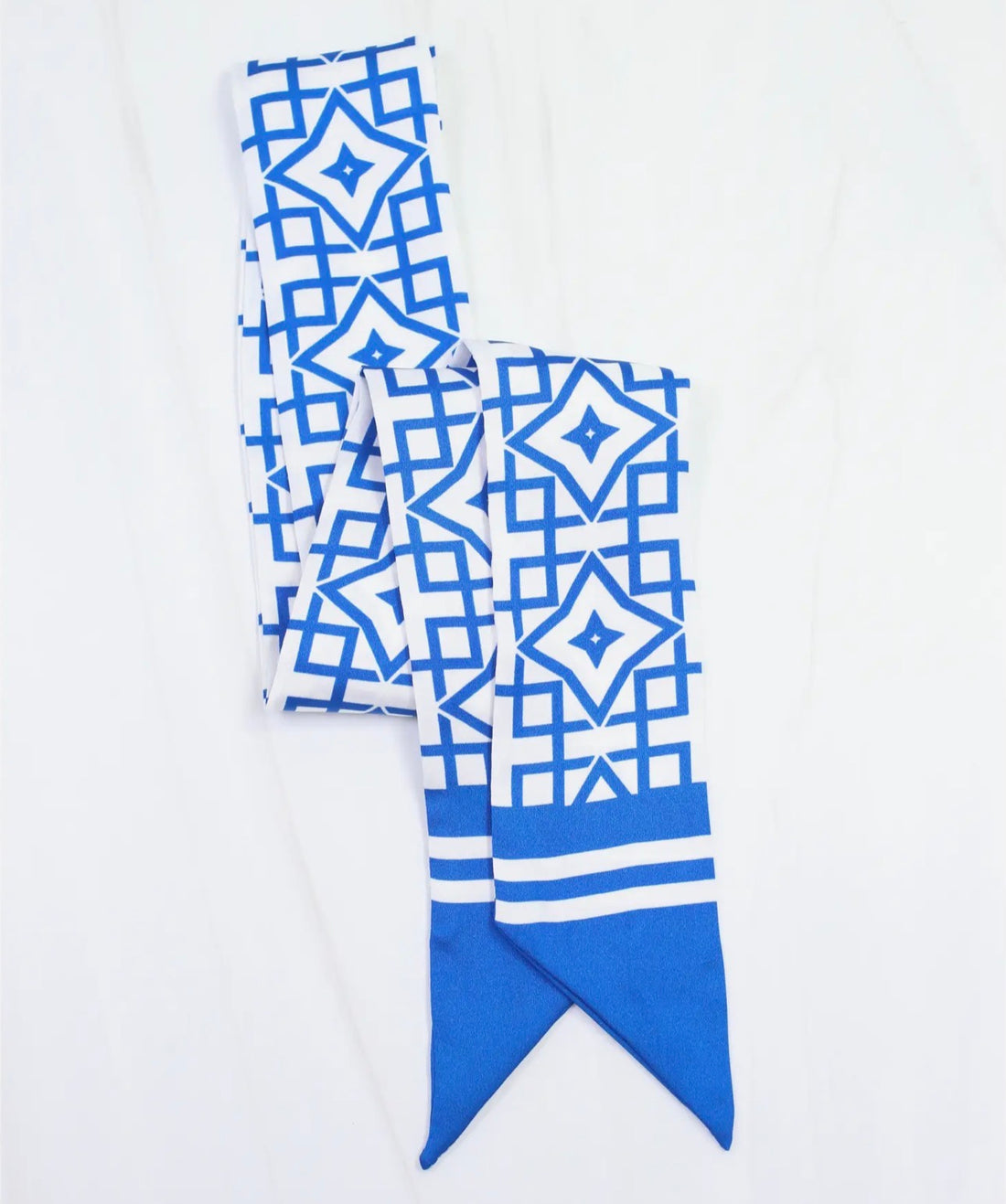 Caroline Hill | Langston Geometric Skinny Scarf-Blue/White