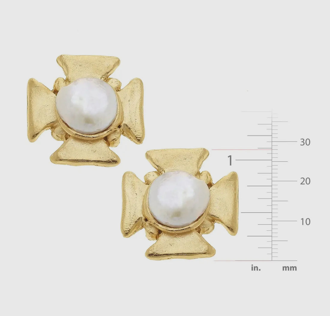 Susan Shaw Gold Cross with Genuine Freshwater Pearl Earrings