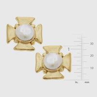 Susan Shaw Gold Cross with Genuine Freshwater Pearl Earrings
