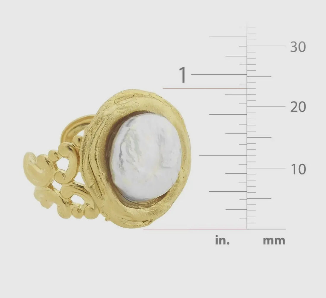 Susan Shaw Handcast Gold Pearl Adjustable Ring - The Shoppes at Coldwater