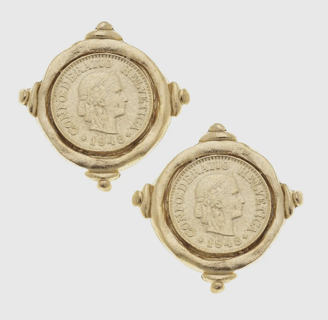 Susan Shaw | Gold Intaglio Coin Earrings