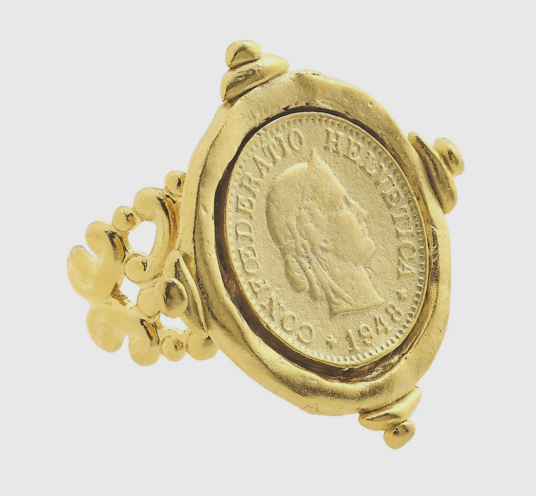 Susan Shaw Handcast Gold Coin Adjustable Ring