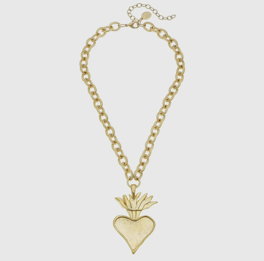 Susan Shaw Flaming Heart Necklace Gold