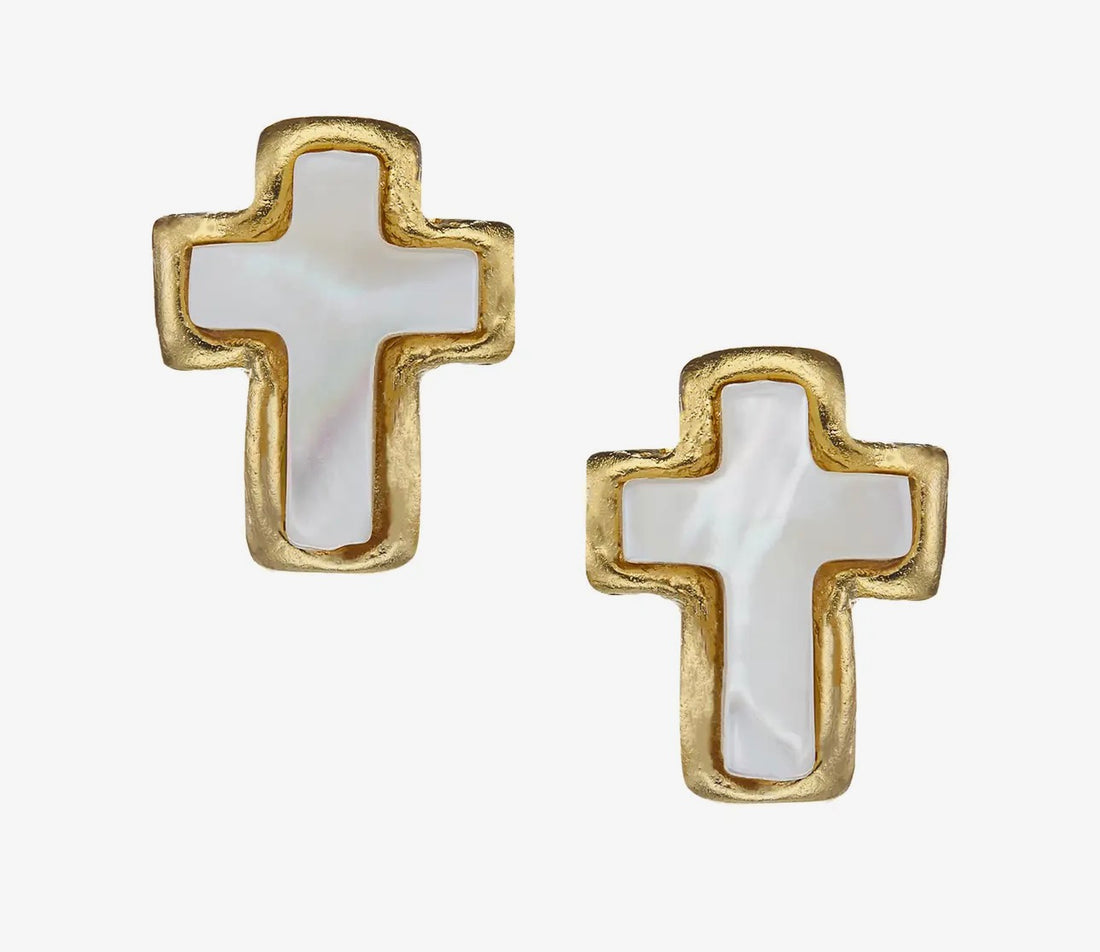 Susan Shaw | Mother of Pearl Cross Stud Earrings