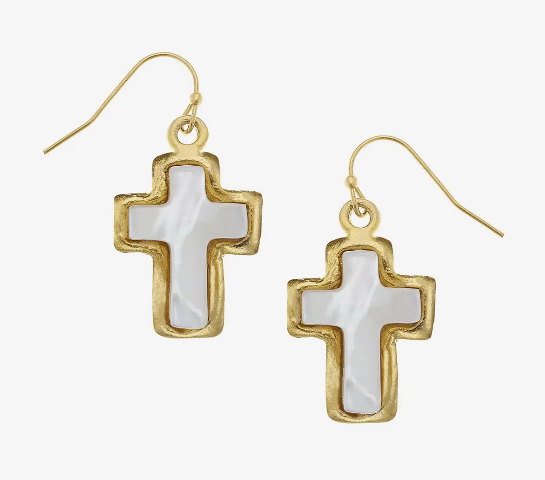 Susan Shaw | Mother of Pearl Cross Drop Earrings