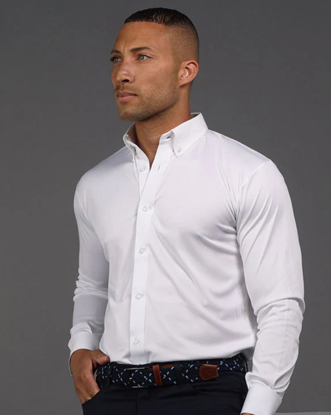 Quattro Flex Dress Shirt with Button
Down Collar