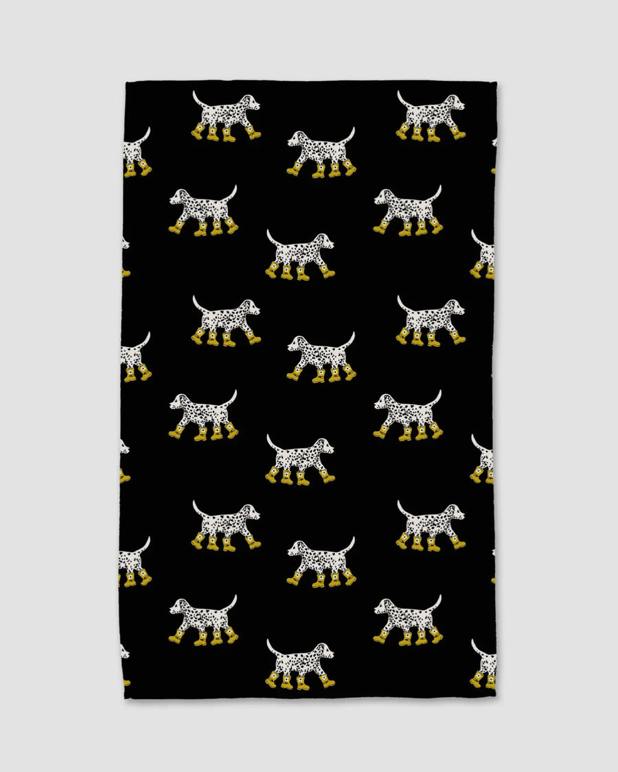 Geometry Dalmatian In Boots Black Tea Towel