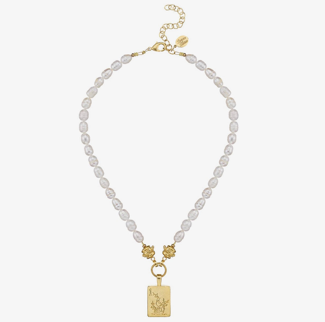 Susan Shaw | 1 Bam Bird Mahjong Tile Pearl Necklace