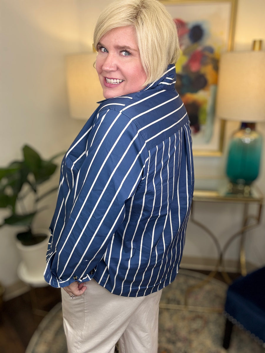 Elbe Pop Over Stretch Shirt-Blue & White Stripe