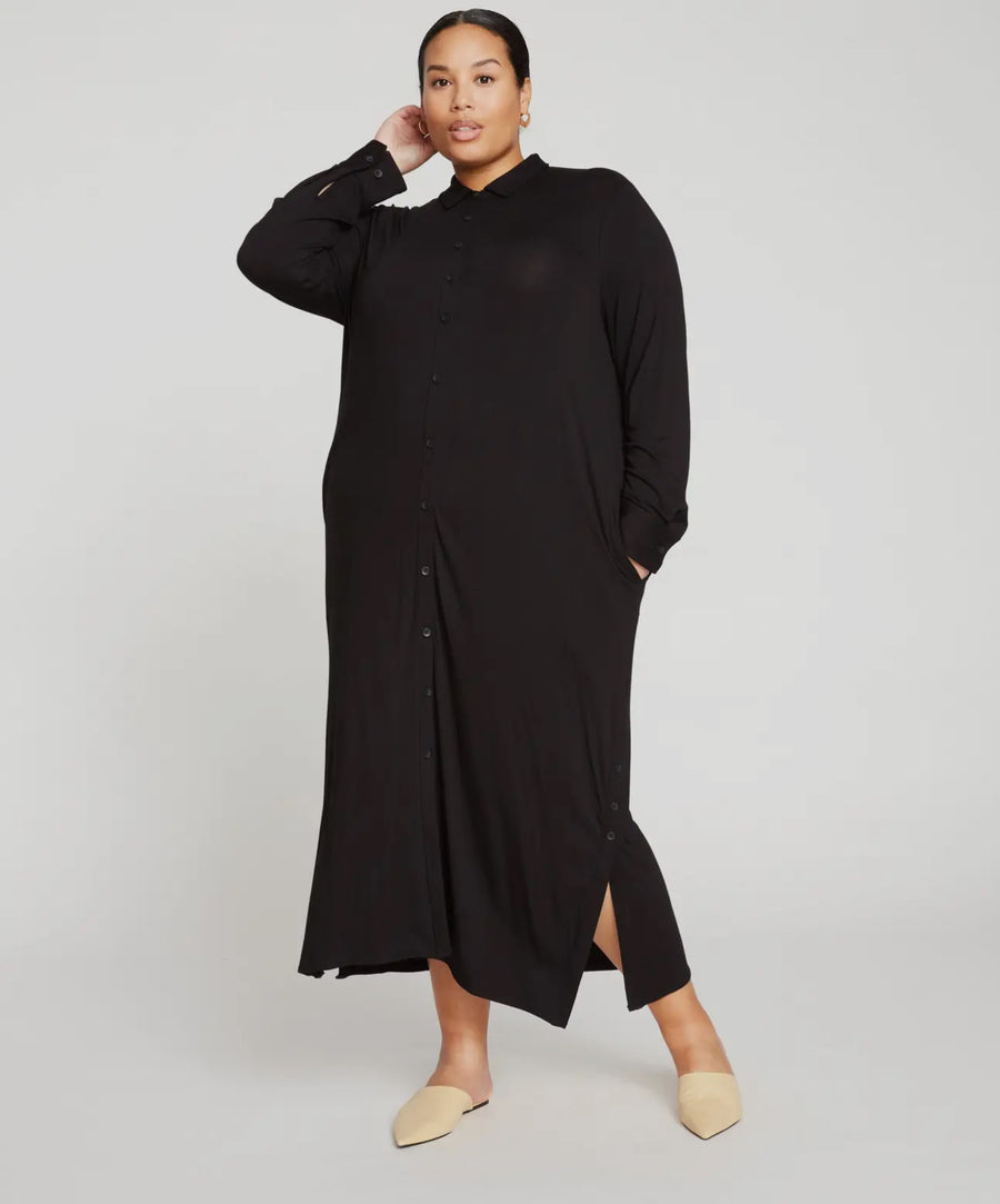 Sally Liquid Jersey Shirt Dress-Black
