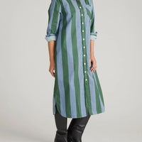 Odeon Denim Dress-Green/Blue Directional Stripe - The Shoppes at Coldwater