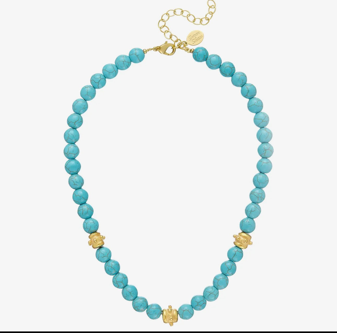 Susan Shaw | Genuine Turquoise With Handcast Gold Bentley Beads Necklace